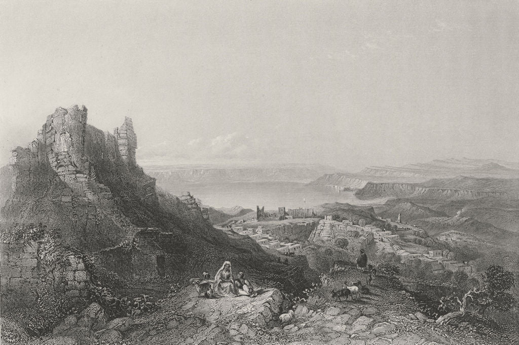 ISRAEL. Lake Tiberias, from Saphet Castle-Bartlett 1847 old antique print